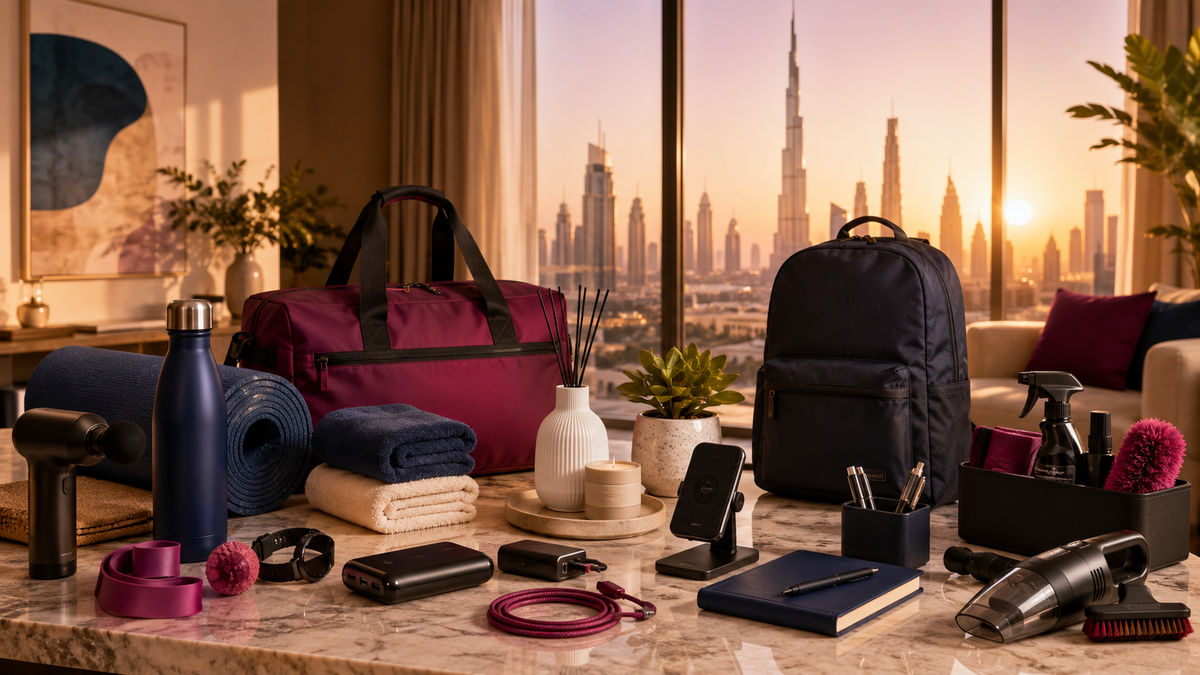 NexuraCart everyday essentials with a Dubai skyline