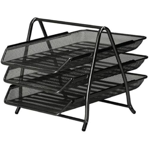 3-Tier Metal Mesh Office Tray, Black