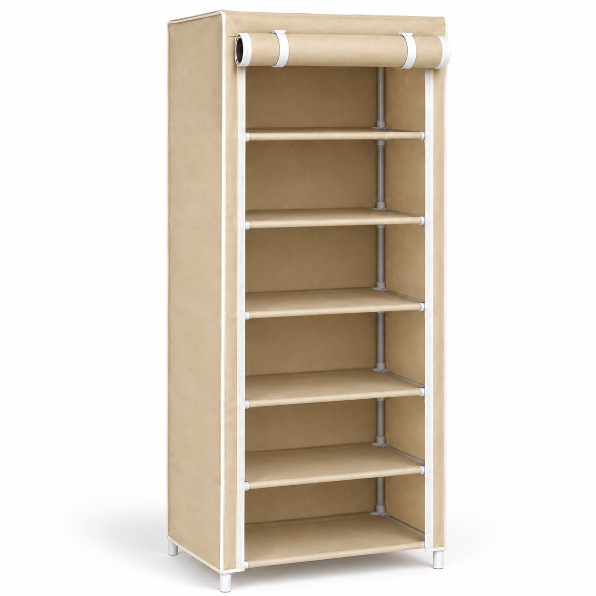 6-Grid Fabric Shoe Cabinet with Roll-Up Cover – Beige