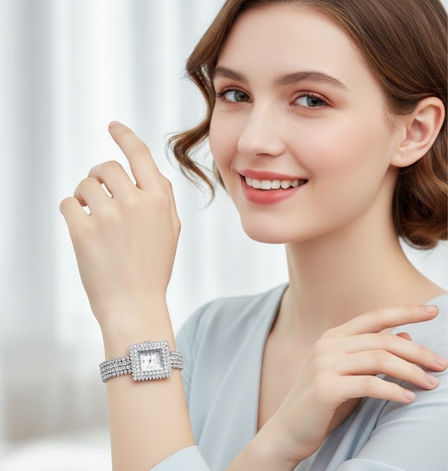 Majestic Square Crystal Watch – Silver