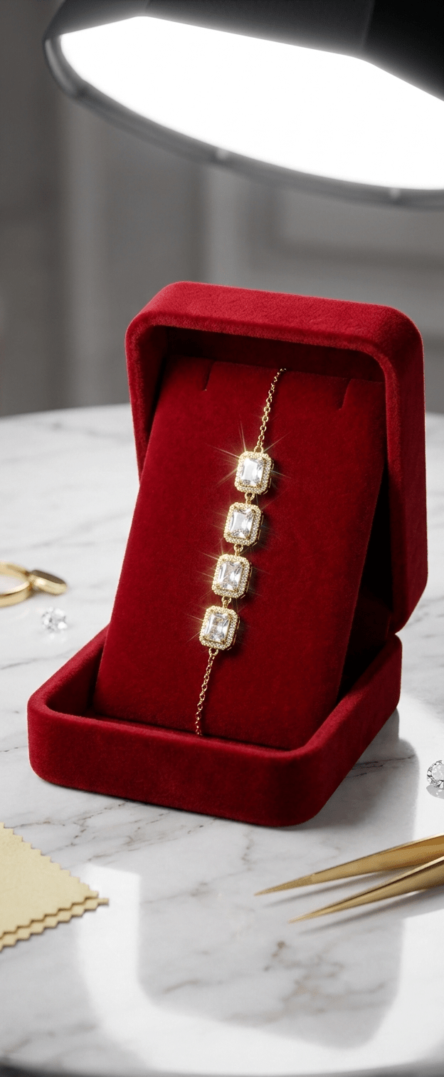 Square Crystal Link Adjustable Bracelet – Gold