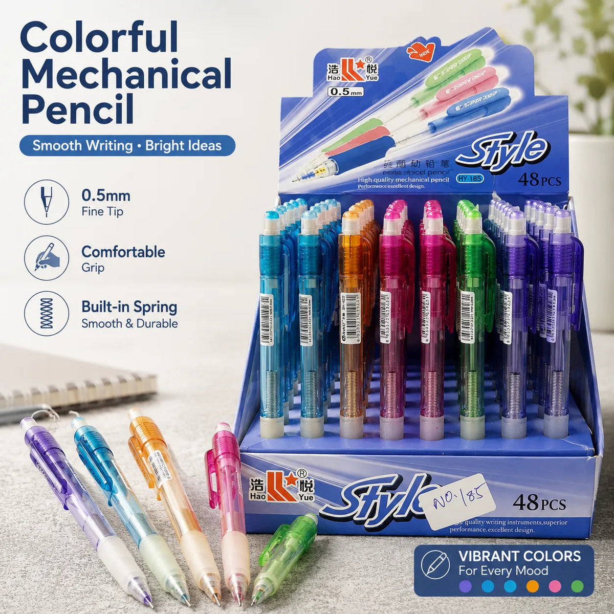 Baiku BK-2509 0.5 mm mechanical pencil in assorted pastel colors
