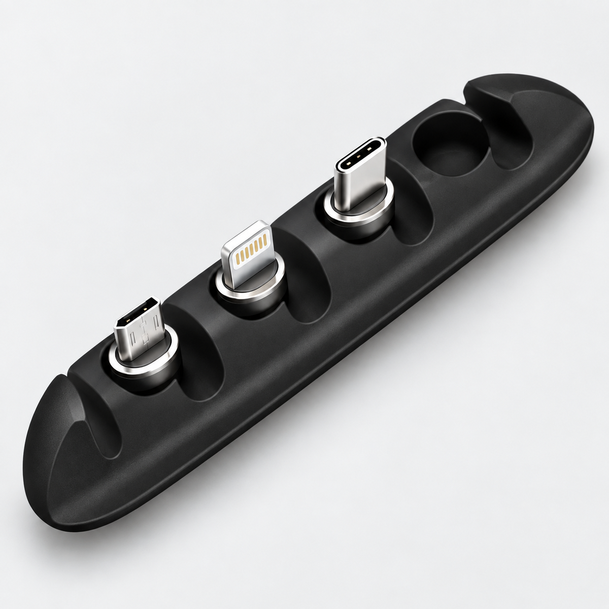 Four-slot cable organizer storing magnetic charging tips