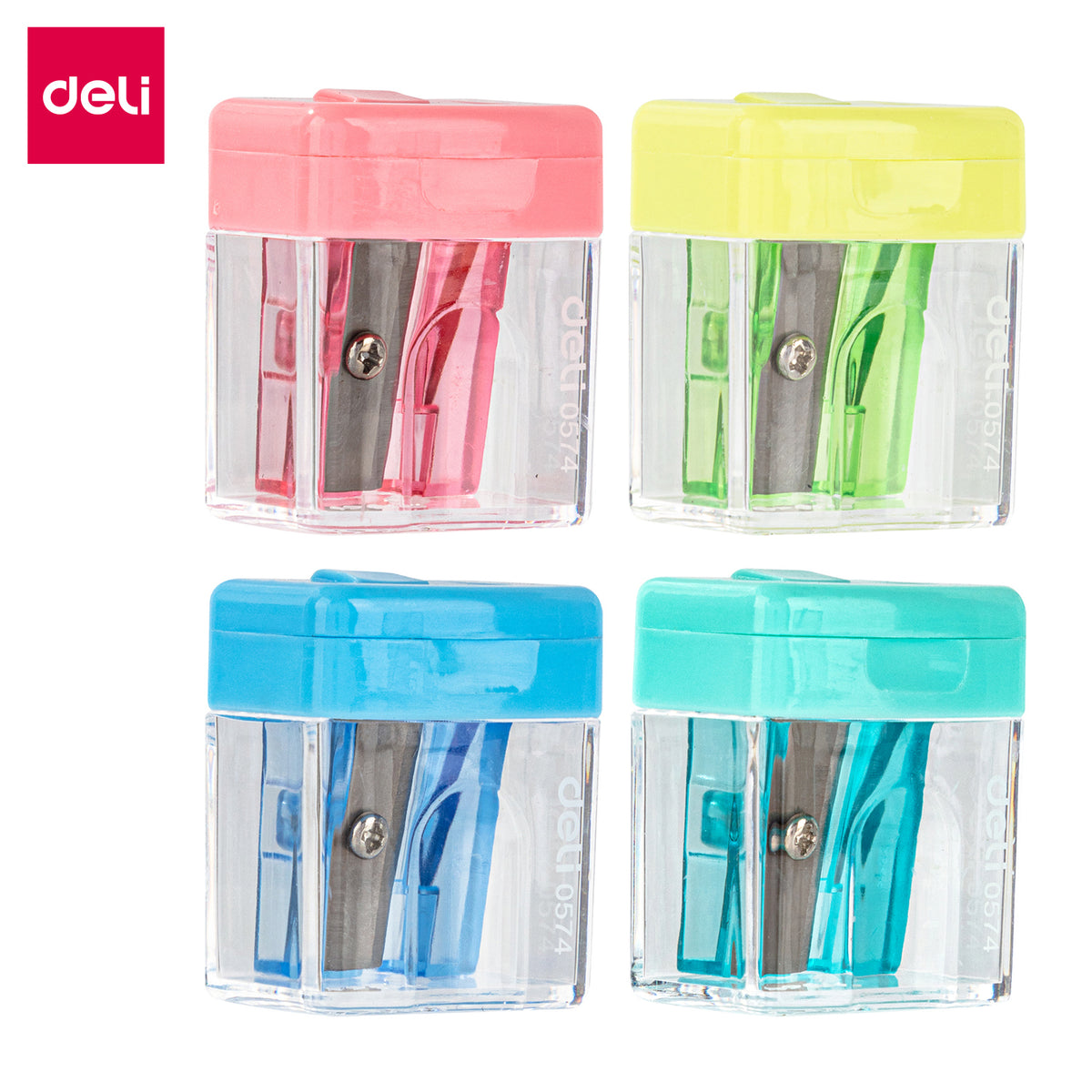 Deli Comiko E0574 single-hole pencil sharpener with canister