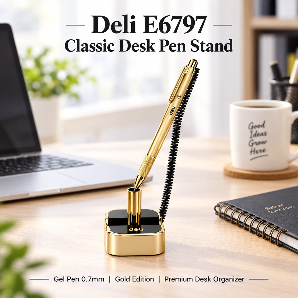 Deli E6797 Classic Desk Pen Stand Gel Pen – 0.7 mm, Blue Ink