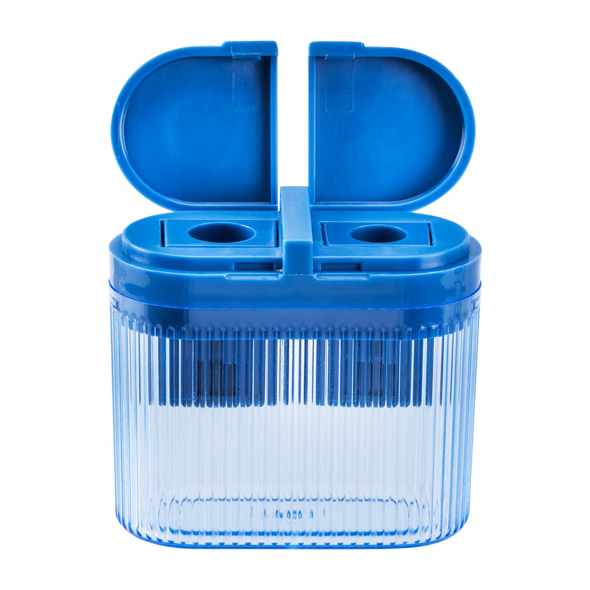 Deli EH553 two-hole pencil sharpener with canister open