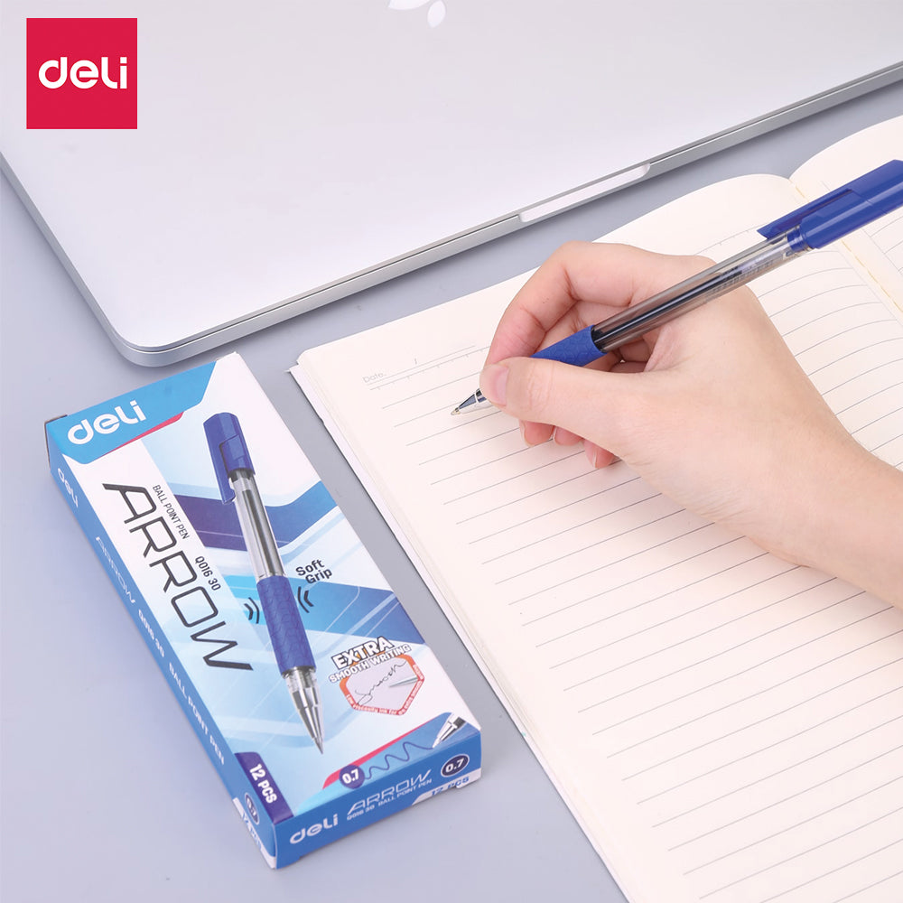 Deli Arrow Q01630 blue ballpoint pens 0.7 mm box of 12