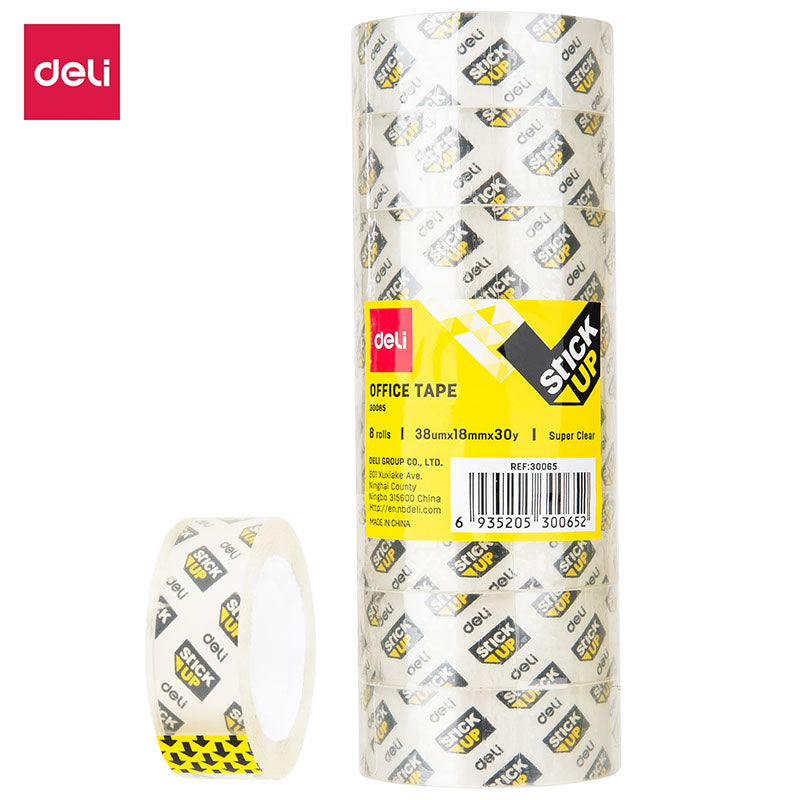 Deli Stick Up super clear office tape, 18 mm x 30 y, tube of 8 rolls
