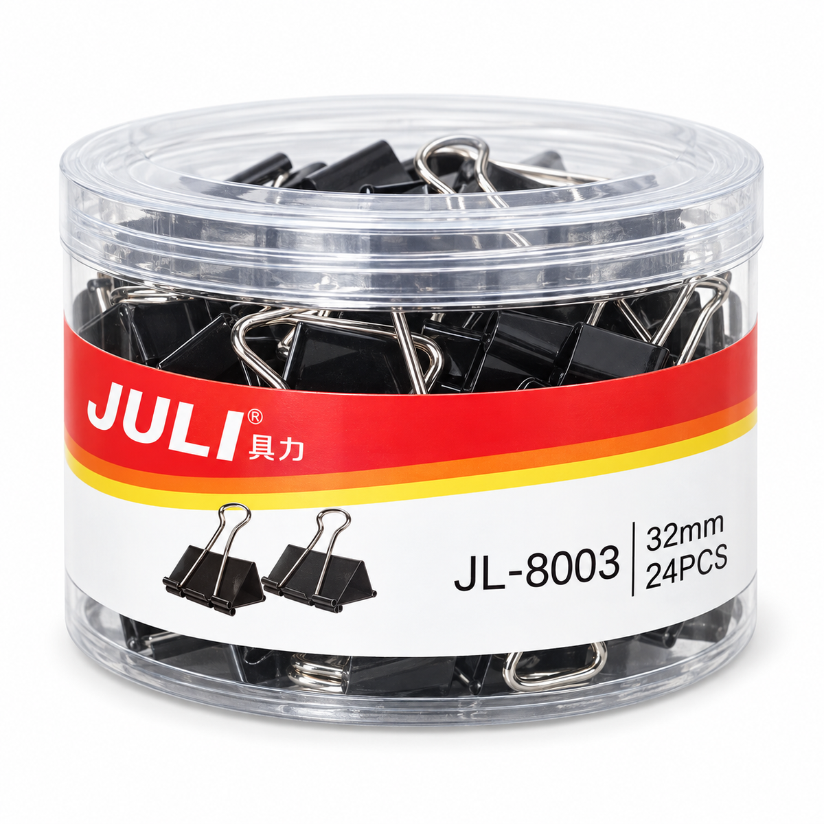 JULI JL-8003 black binder clips 32 mm tub of 24