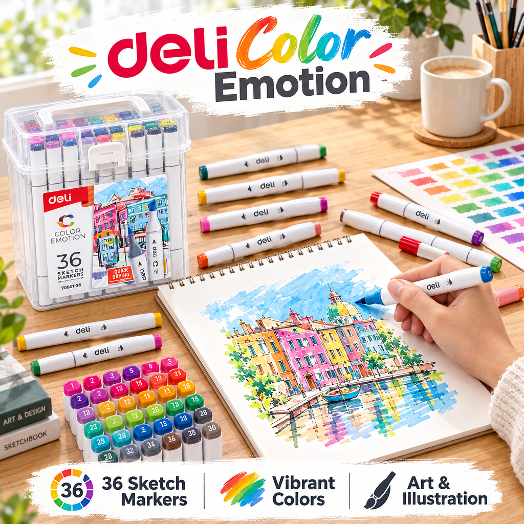 Deli Color Emotion 36-colour sketch markers in their storage case