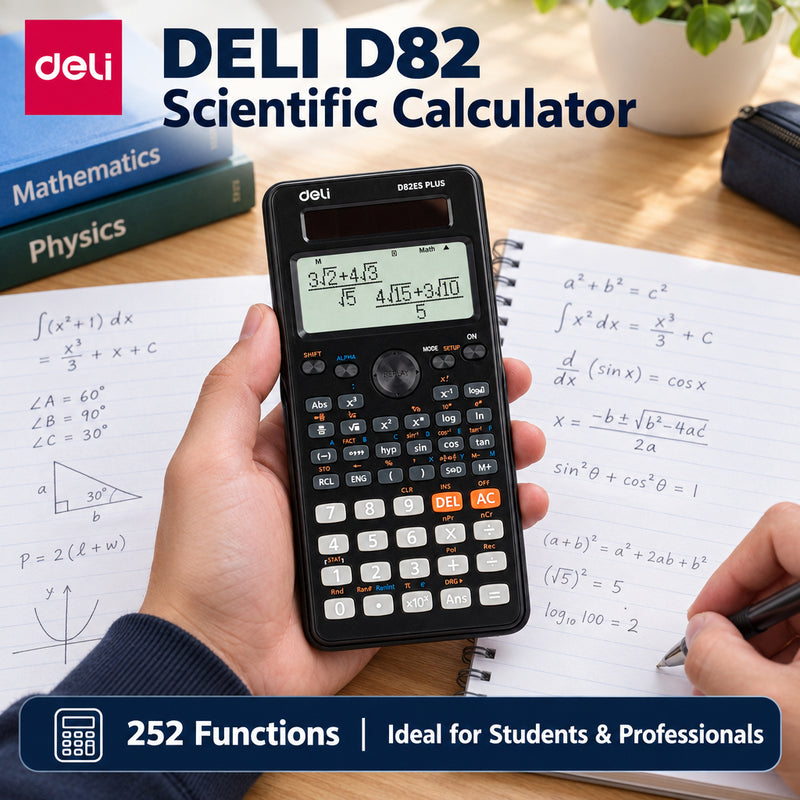 Deli D82ES scientific calculator, black