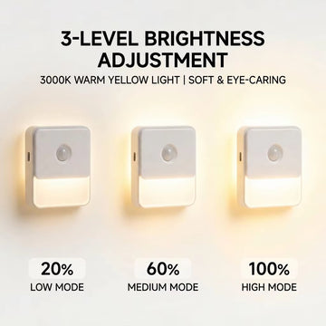 Intelligent Sensor Night Light Rechargeable LED Wall Lamp Stepless Dimming 3500K Warm White Modern Square Bedroom Battery