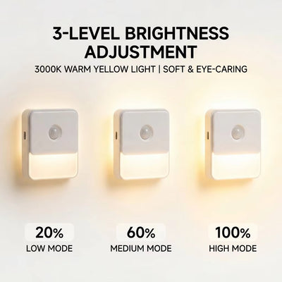 Intelligent Sensor Night Light Rechargeable LED Wall Lamp Stepless Dimming 3500K Warm White Modern Square Bedroom Battery