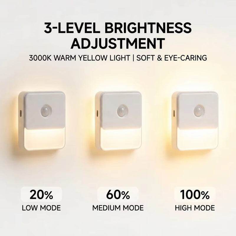 Rechargeable square motion sensor LED night wall light warm white