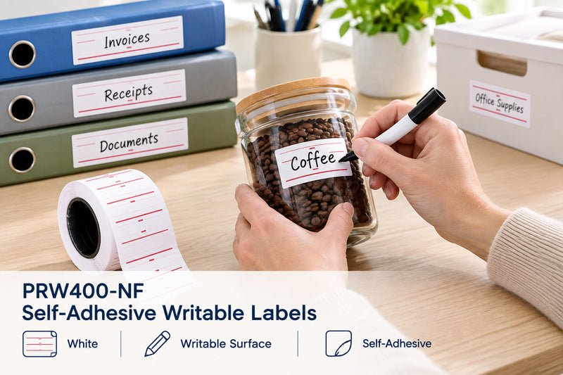 Self-Adhesive Writable Labels PRW400-NF – White with Red Border, 1,000 Pcs