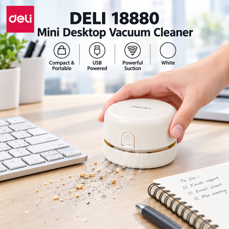Deli 18880 Mini Desktop Vacuum Cleaner – White