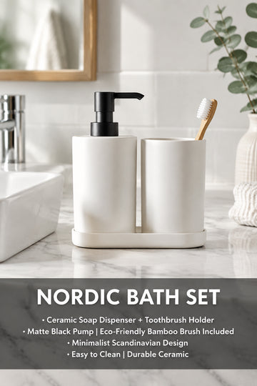 3-Piece Bathroom Accessory Set – Soap Dispenser, Toothbrush Holder & Soap Dish (White)