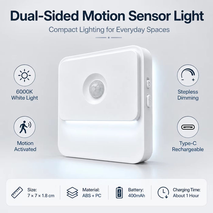 Dual-sided rechargeable square motion sensor LED night light