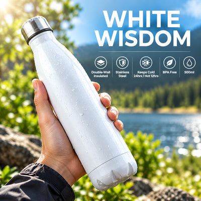 Vitacelli Insulated Stainless Steel Water Bottle 500 ml – Cola Shape, White