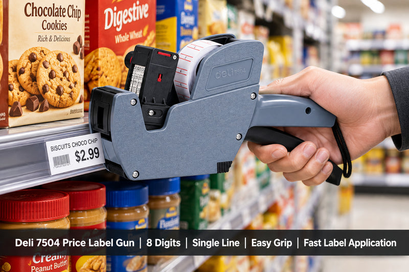 Deli 7504 Price Label Gun side view