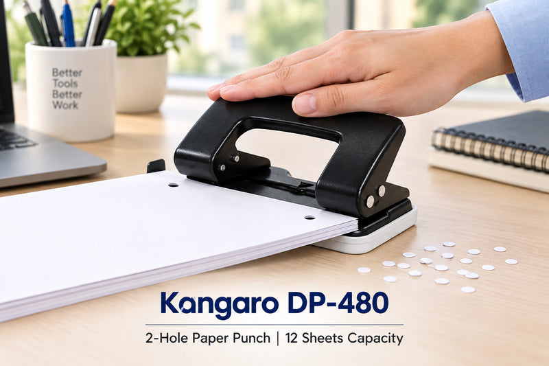 Kangaro DP-480 2-Hole Paper Punch – 12 Sheets, All-Metal