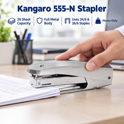 Kangaro 555N Stapler – 20 Sheets, Full-Metal, 24/6 & 26/6