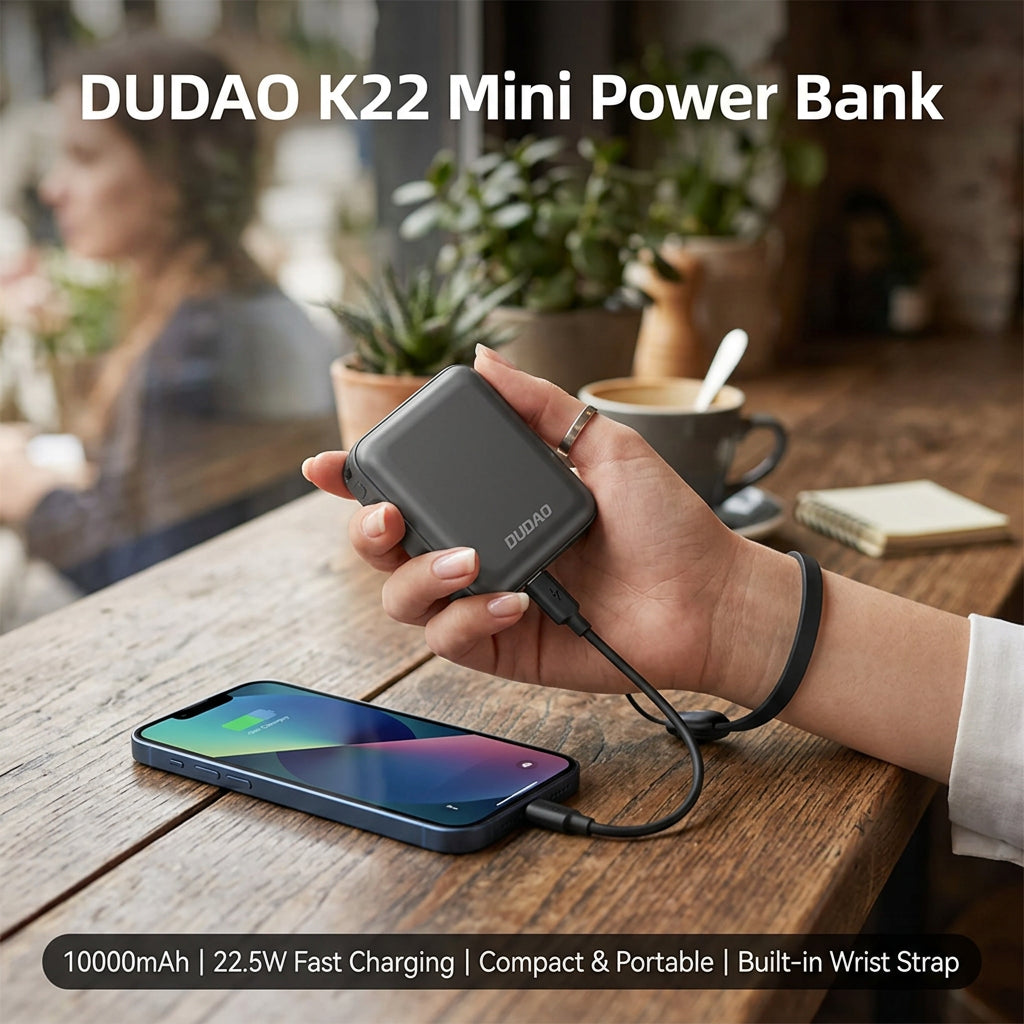 Dudao K22+ Mini Power Bank 10000mAh 22.5W Fast Charge – Grey