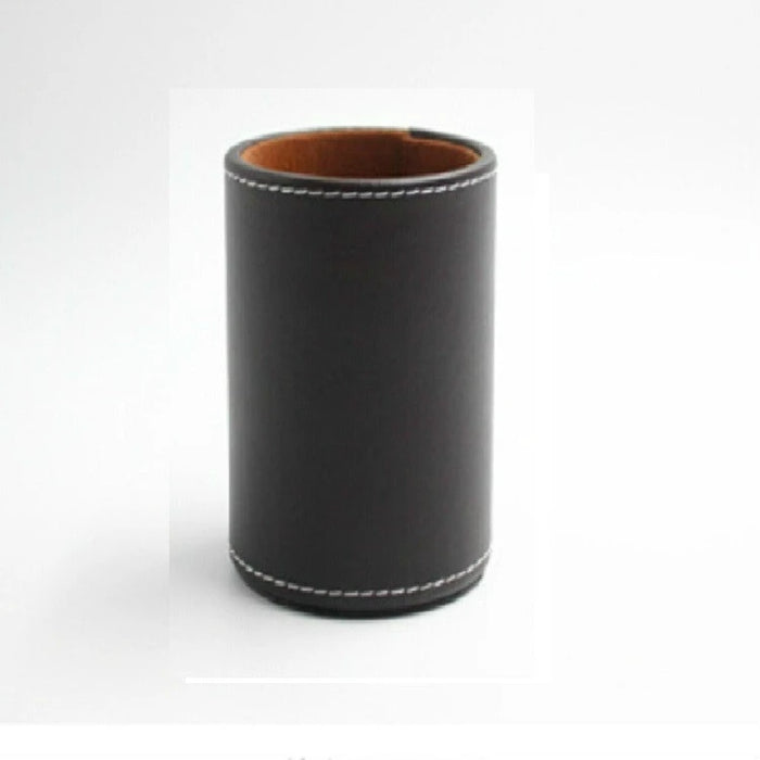Faux Leather Penholder Desk Organizer Brown