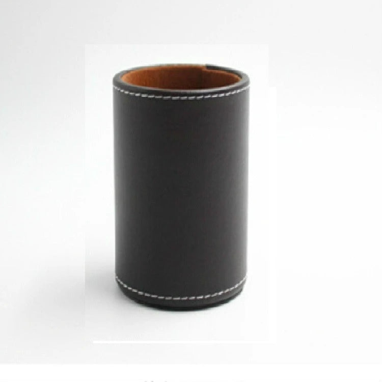 Faux Leather Penholder Desk Organizer Brown