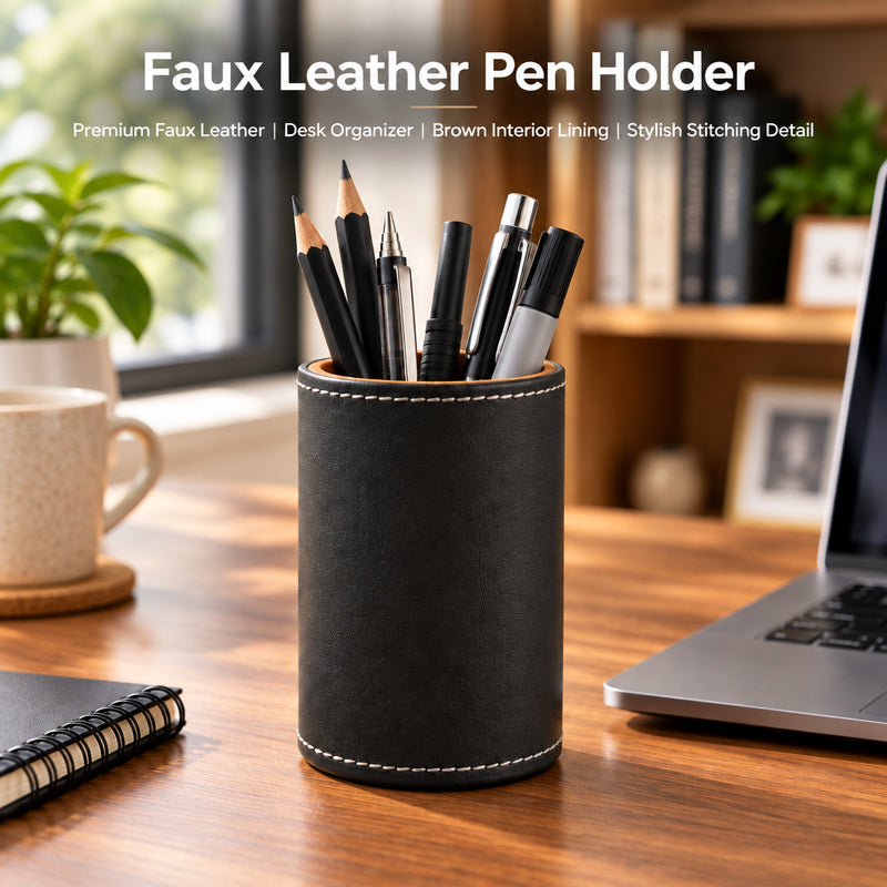 SUNSKY brown faux leather penholder desk organizer