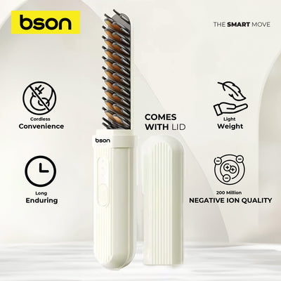 Bson 2-in-1 Cordless Hair Straightener & Curler Comb – 3 Heat Settings, Negative Ions