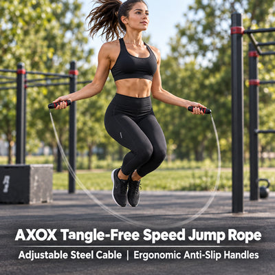 Axox Tangle-Free Speed Jump Rope – Adjustable Steel Cable with Ball Bearings & Foam Handles