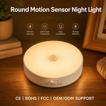 Modern ABS Motion Sensor Night Light LED Puck Lamp Rechargeable Battery Warm White Light Dimmable Bedroom Bathroom Kitchen