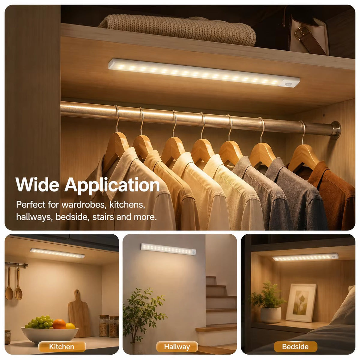 30cm Modern Rechargeable Motion Sensor LED Cabinet Light Under Cabinet Lamp Magnetic 3 Color Stepless Dimming