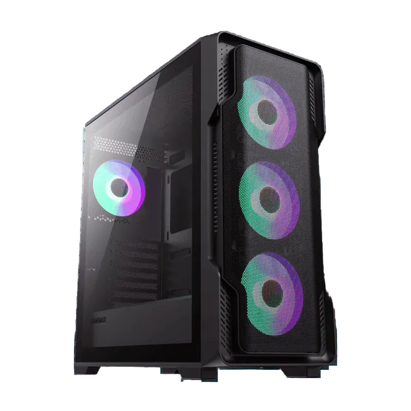 GameMax Siege E-ATX Mid-Tower Gaming PC Case in Black with 4 pre-installed ARGB fans and tempered glass side panel