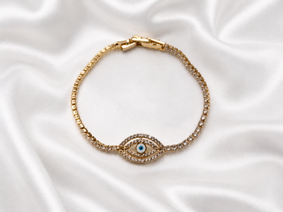 Elegante pulsera tennis con ojo turco azul