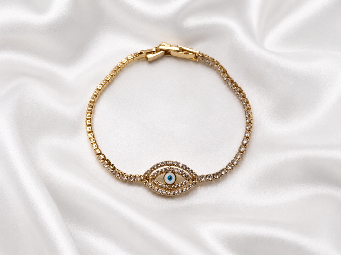 Blue evil eye tennis bracelet