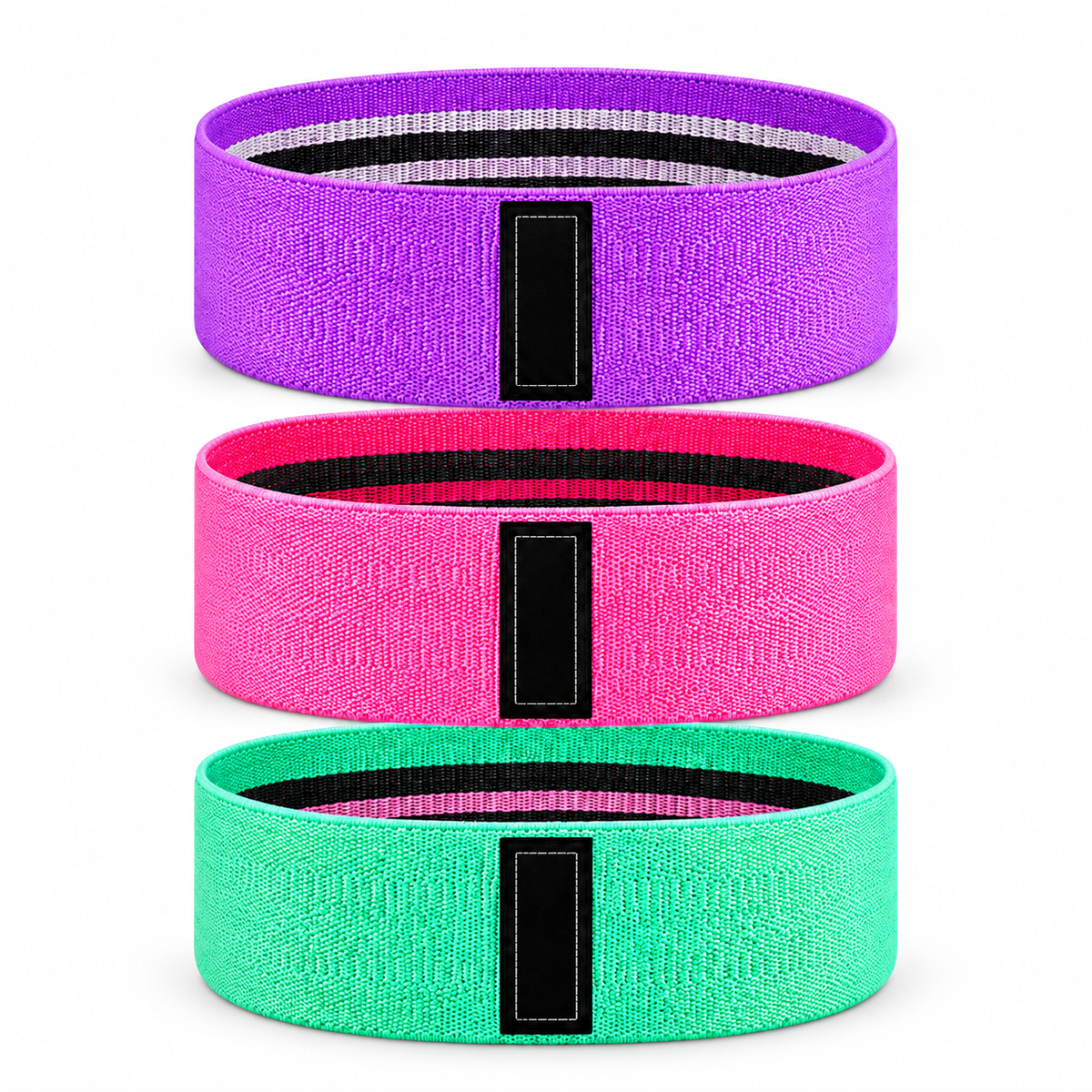 3-Piece Fabric Resistance Band Set – Purple, Pink & Green