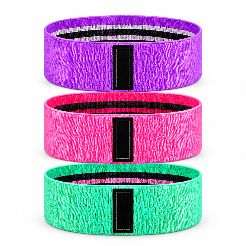 3-Piece Fabric Resistance Band Set – Purple, Pink & Green