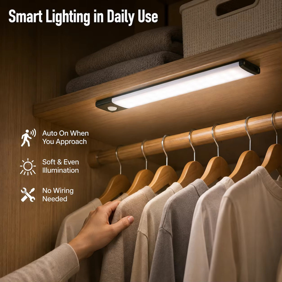 30CM Rechargeable Motion Sensor Modern LED Cabinet Light 3 Color Stepless Dimmable Type-C