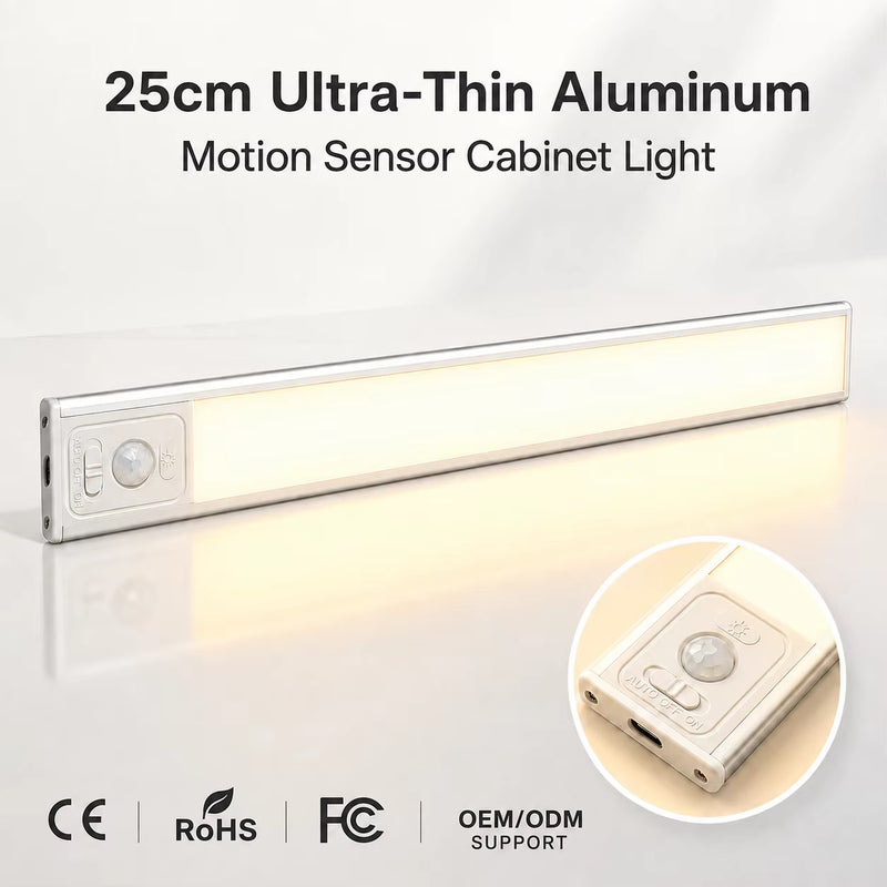 25 cm rechargeable PIR motion sensor LED cabinet light