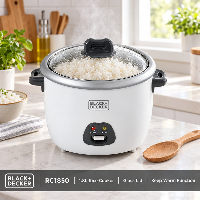 Black+Decker 1.8L Rice Cooker with Glass Lid RC1850-B5