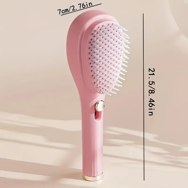 Self-Cleaning Retractable Hair Brush – Anti-Static Detangling Brush for All Hair Types