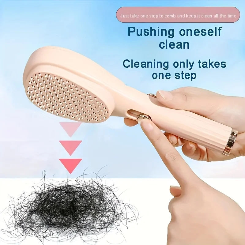 Self-Cleaning Retractable Hair Brush – Anti-Static Detangling Brush for All Hair Types