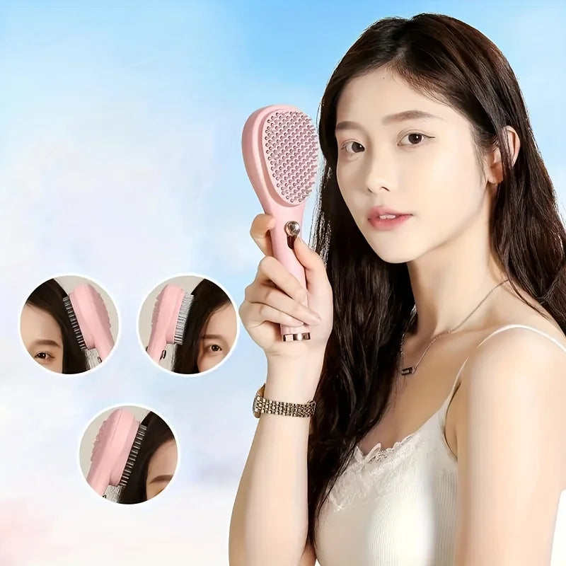 Self-Cleaning Retractable Hair Brush – Anti-Static Detangling Brush for All Hair Types