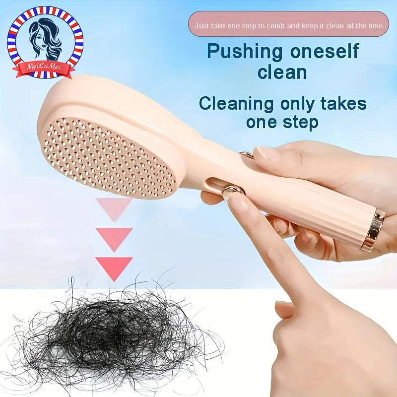 Self-Cleaning Retractable Hair Brush – Anti-Static Detangling Brush for All Hair Types