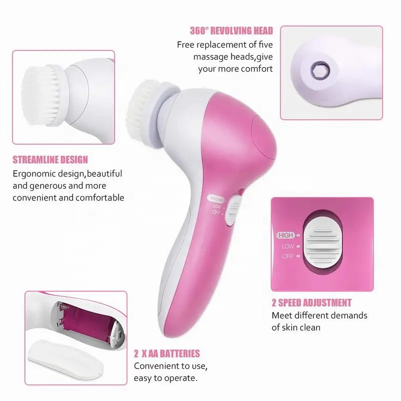 5-in-1 Electric Facial Cleansing Brush & Face Massager