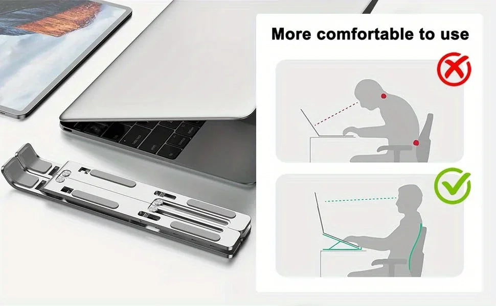 Adjustable Aluminum Laptop Stand – 6-Level Foldable Ergonomic Laptop Riser for 8–16 Inch Laptops