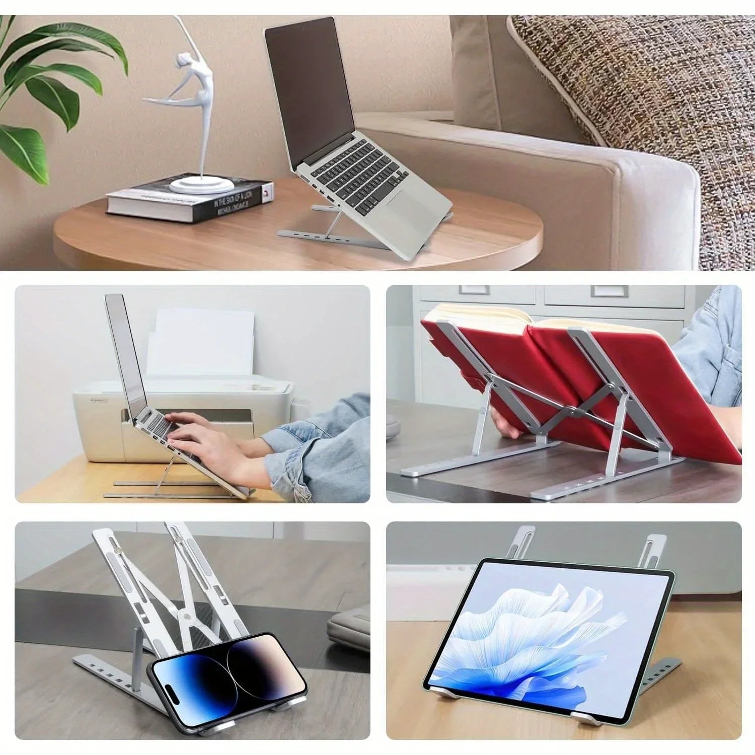 Adjustable Aluminum Laptop Stand – 6-Level Foldable Ergonomic Laptop Riser for 8–16 Inch Laptops