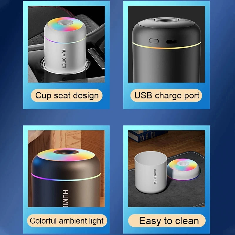 180ML USB Mini Air Humidifier & Aroma Diffuser with LED Night Light for Home, Office & Car